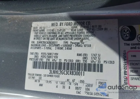 2012 Lincoln Mkz z USA, uszkodzony, nr VIN 3LNHL2GC3CR830011